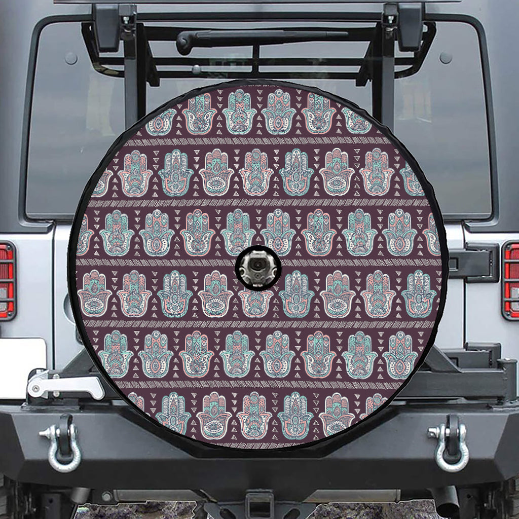 Hamsa Symbol Pattern Print Tire Cover With Camera Hole