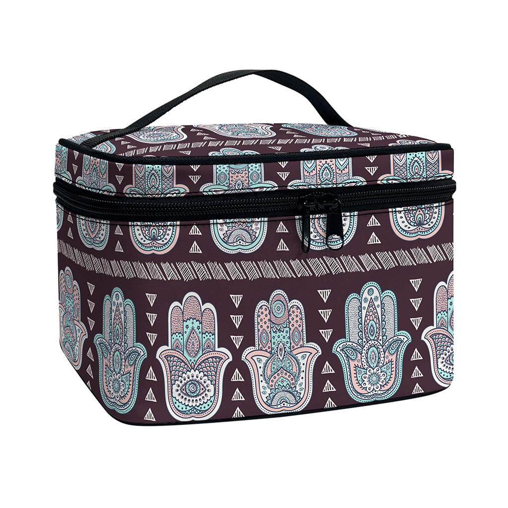 Hamsa Symbol Pattern Print Travel Makeup Bag