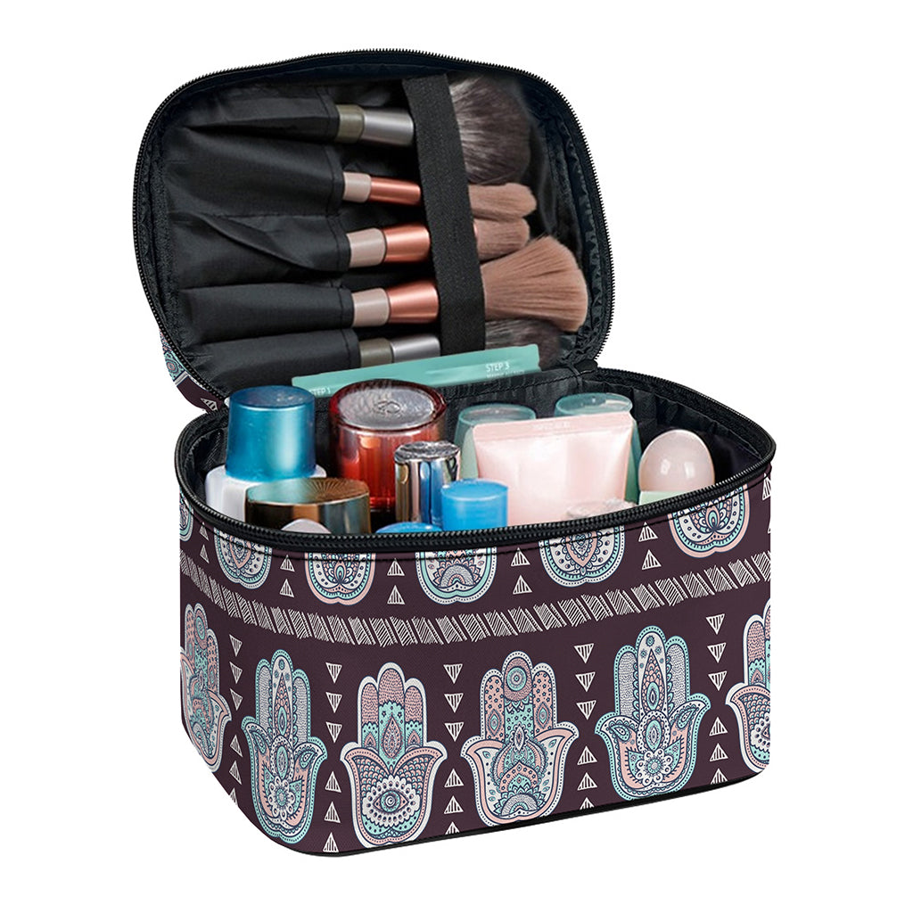 Hamsa Symbol Pattern Print Travel Makeup Bag