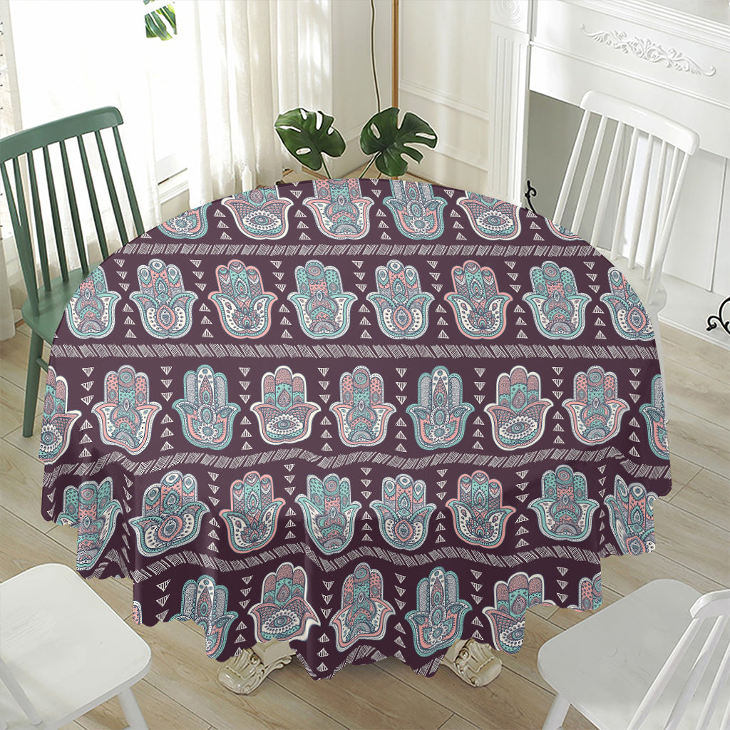 Hamsa Symbol Pattern Print Waterproof Round Tablecloth