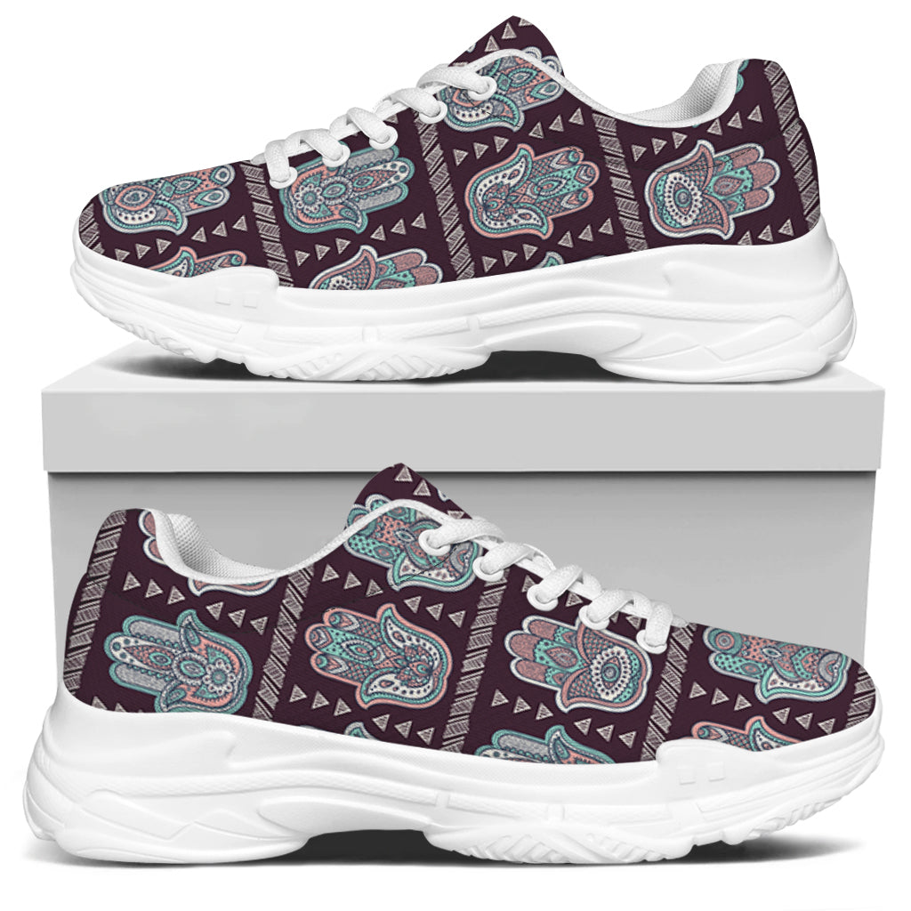 Hamsa Symbol Pattern Print White Chunky Shoes