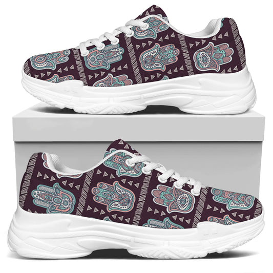 Hamsa Symbol Pattern Print White Chunky Shoes