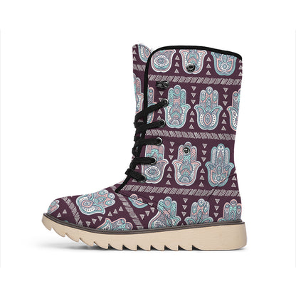 Hamsa Symbol Pattern Print Winter Boots