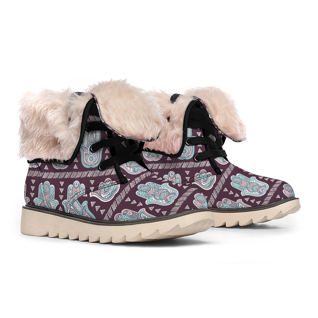 Hamsa Symbol Pattern Print Winter Boots