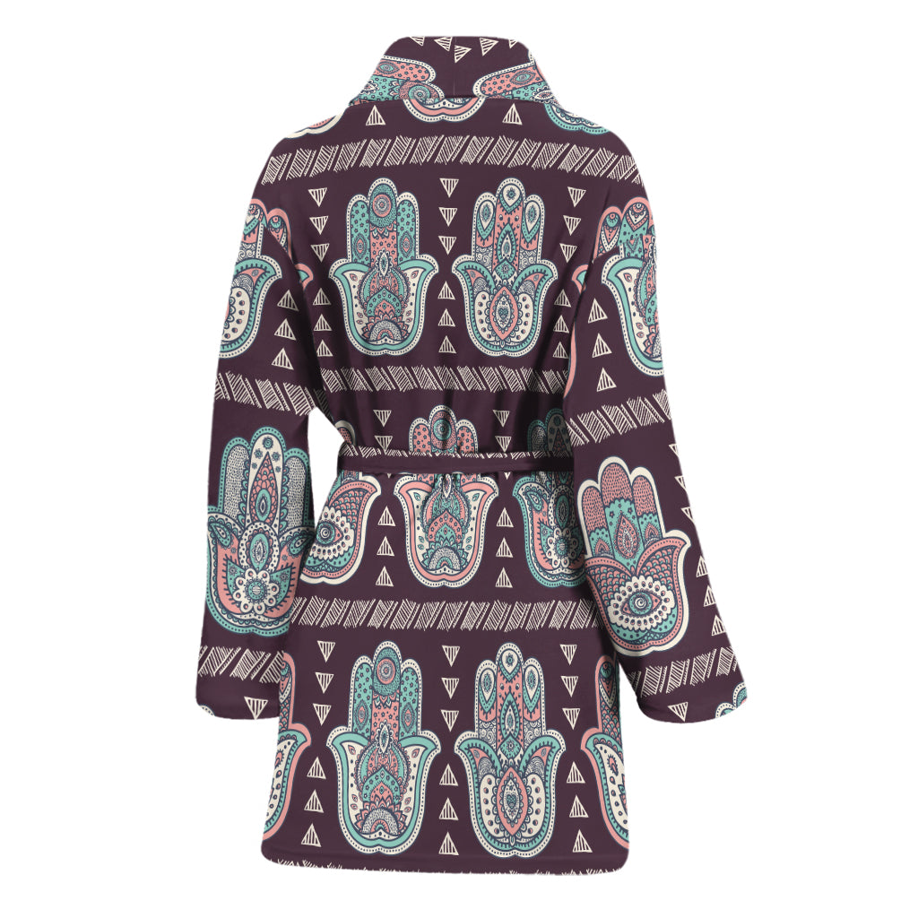 Hamsa Symbol Pattern Print Women's Bathrobe