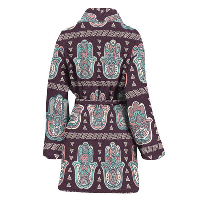 Hamsa Symbol Pattern Print Women's Bathrobe