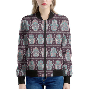 Hamsa Symbol Pattern Print Women's Bomber Jacket