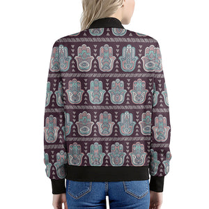 Hamsa Symbol Pattern Print Women's Bomber Jacket