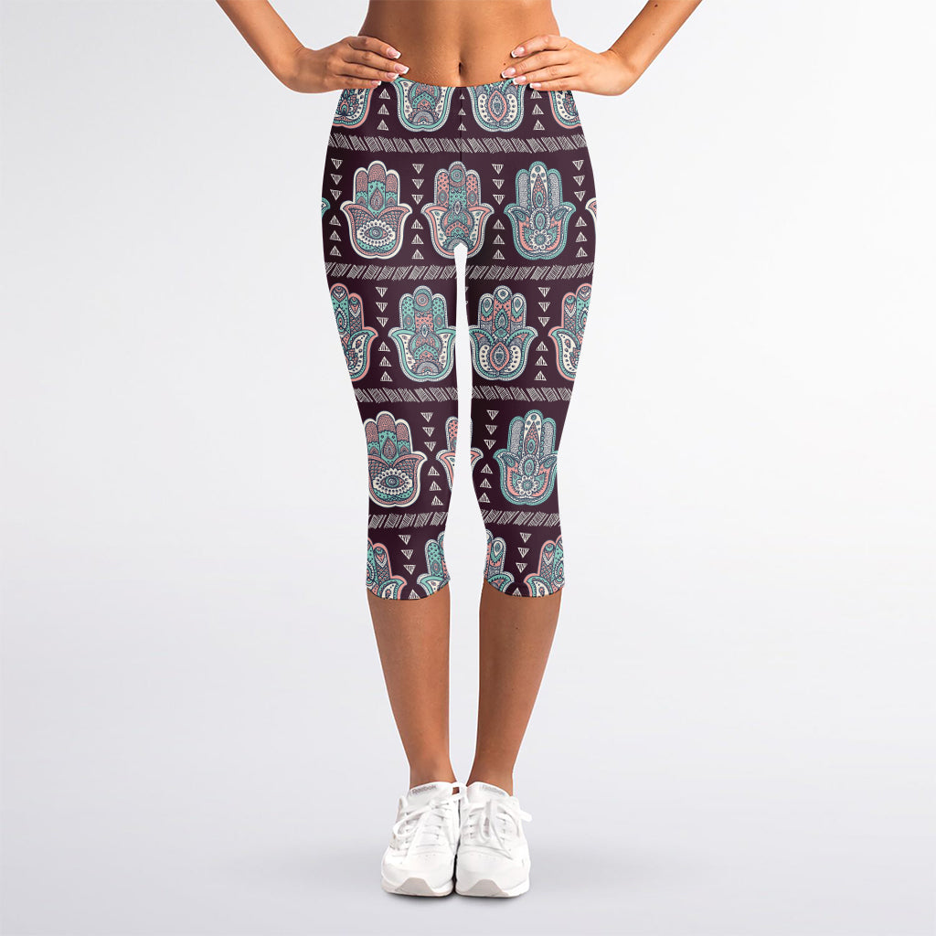 Hamsa Symbol Pattern Print Women's Capri Leggings