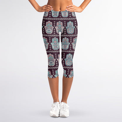 Hamsa Symbol Pattern Print Women's Capri Leggings