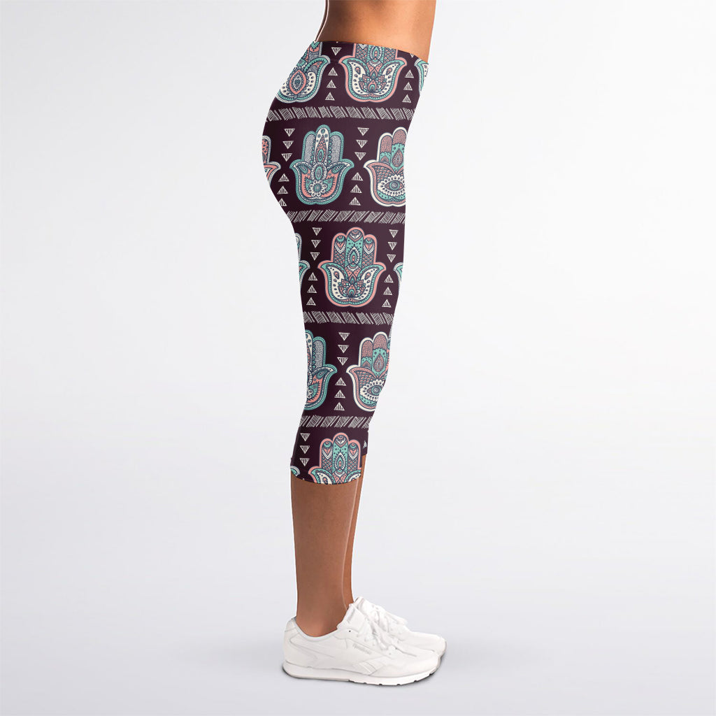 Hamsa Symbol Pattern Print Women's Capri Leggings