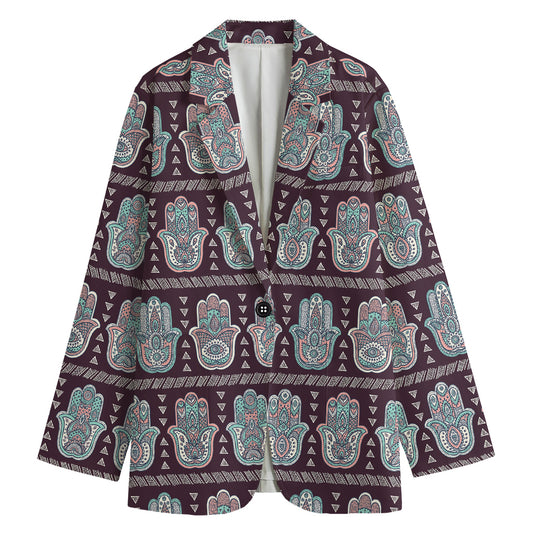 Hamsa Symbol Pattern Print Women's Cotton Blazer