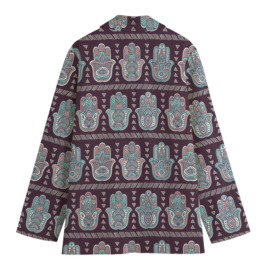 Hamsa Symbol Pattern Print Women's Cotton Blazer