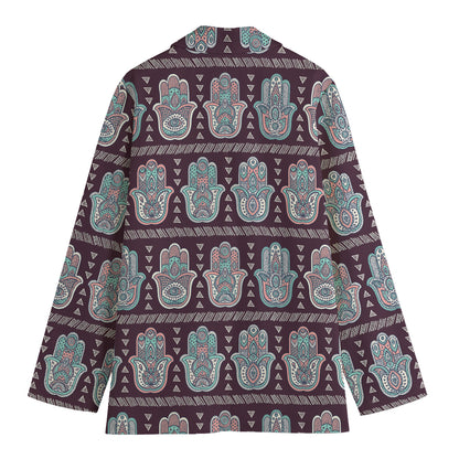 Hamsa Symbol Pattern Print Women's Cotton Blazer