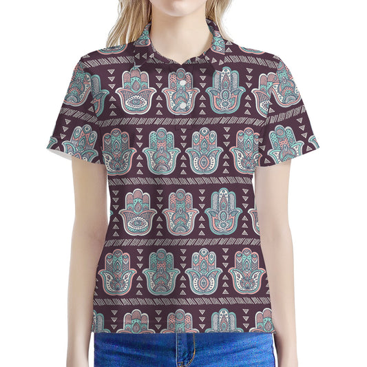 Hamsa Symbol Pattern Print Women's Polo Shirt