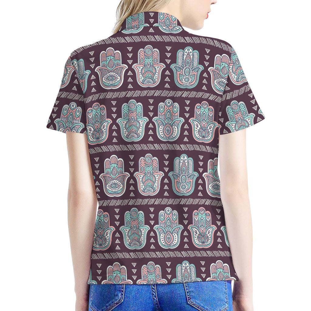 Hamsa Symbol Pattern Print Women's Polo Shirt