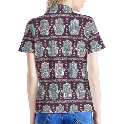 Hamsa Symbol Pattern Print Women's Polo Shirt