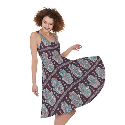 Hamsa Symbol Pattern Print Women's Sleeveless Dress