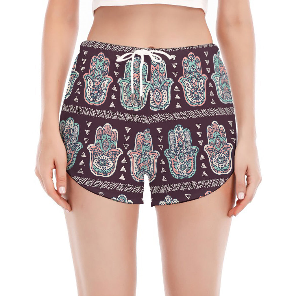 Hamsa Symbol Pattern Print Women's Split Running Shorts