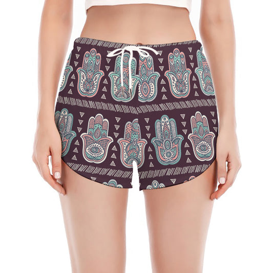 Hamsa Symbol Pattern Print Women's Split Running Shorts