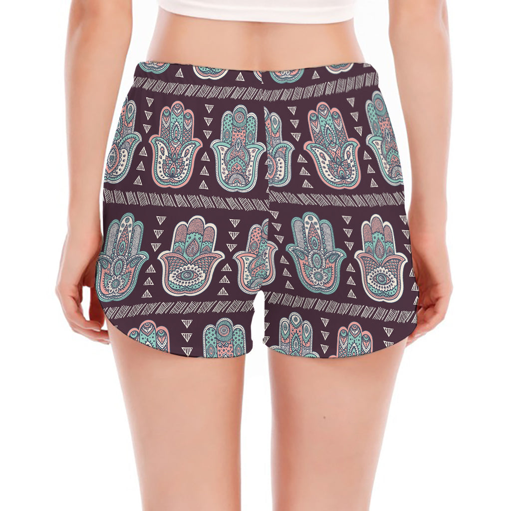 Hamsa Symbol Pattern Print Women's Split Running Shorts