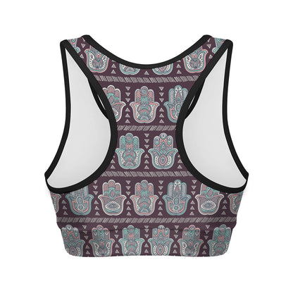 Hamsa Symbol Pattern Print Women's Sports Bra