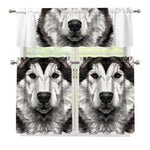 Hand Drawn Alaskan Malamute Print 3 Piece Kitchen Curtains
