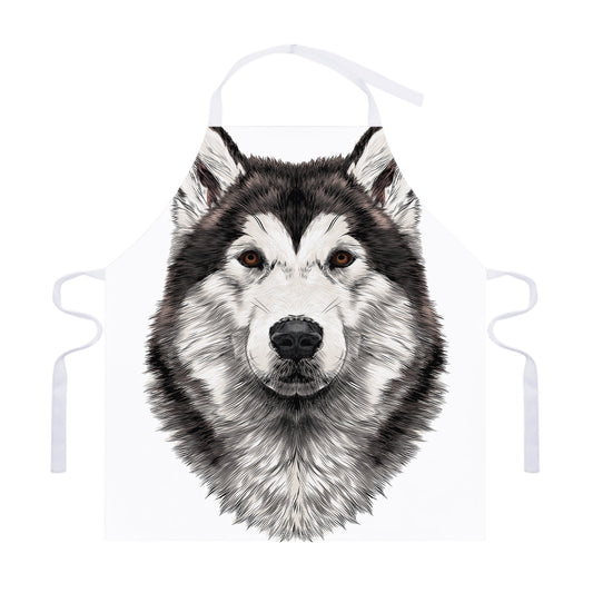 Hand Drawn Alaskan Malamute Print Adjustable Apron