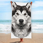 Hand Drawn Alaskan Malamute Print Beach Towel