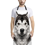 Hand Drawn Alaskan Malamute Print Bib Apron With Pocket