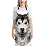 Hand Drawn Alaskan Malamute Print Bib Apron With Pocket
