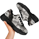 Hand Drawn Alaskan Malamute Print Black Chunky Shoes