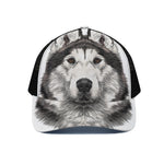 Hand Drawn Alaskan Malamute Print Black Mesh Trucker Cap