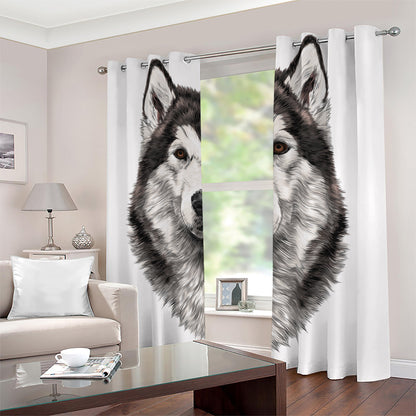 Hand Drawn Alaskan Malamute Print Blackout Grommet Curtains