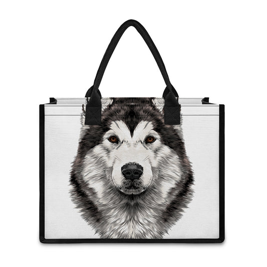 Hand Drawn Alaskan Malamute Print Canvas Tote Bag