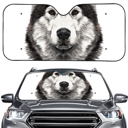 Hand Drawn Alaskan Malamute Print Car Windshield Sun Shade