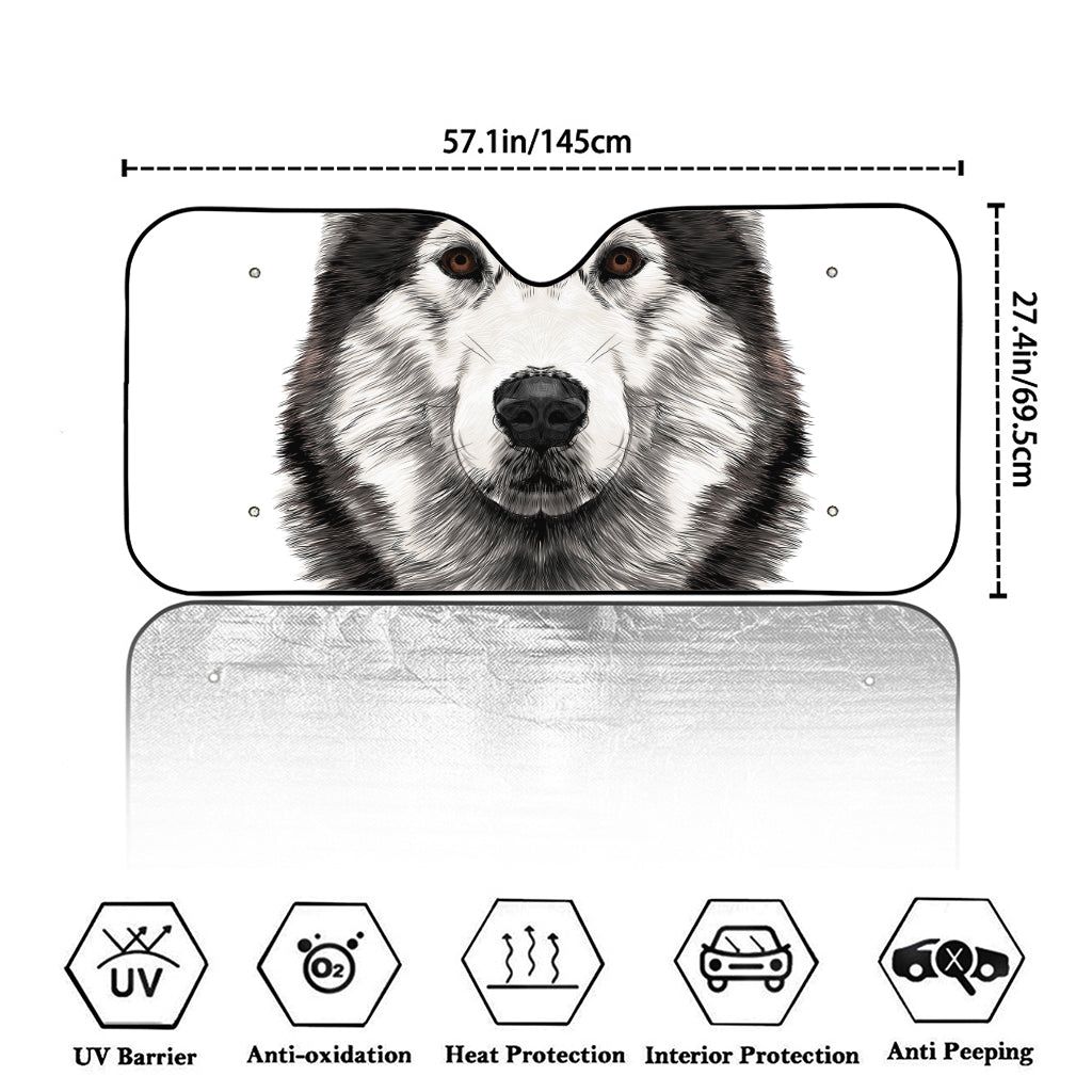 Hand Drawn Alaskan Malamute Print Car Windshield Sun Shade