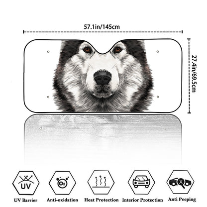 Hand Drawn Alaskan Malamute Print Car Windshield Sun Shade