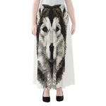 Hand Drawn Alaskan Malamute Print Chiffon Maxi Skirt