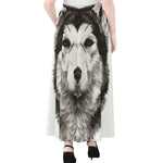 Hand Drawn Alaskan Malamute Print Chiffon Maxi Skirt