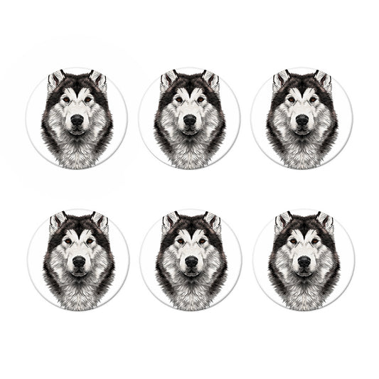 Hand Drawn Alaskan Malamute Print Coaster Set