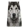 Hand Drawn Alaskan Malamute Print Cotton Front Slit Maxi Skirt