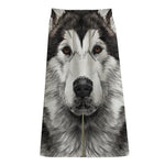 Hand Drawn Alaskan Malamute Print Cotton Front Slit Maxi Skirt