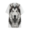 Hand Drawn Alaskan Malamute Print Cotton Hawaiian Shirt