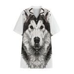 Hand Drawn Alaskan Malamute Print Cotton Hawaiian Shirt
