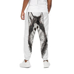 Hand Drawn Alaskan Malamute Print Cotton Pants