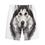 Hand Drawn Alaskan Malamute Print Cotton Shorts