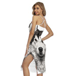Hand Drawn Alaskan Malamute Print Cross Back Cami Dress