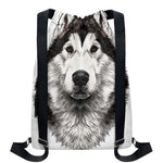 Hand Drawn Alaskan Malamute Print Drawstring Backpack