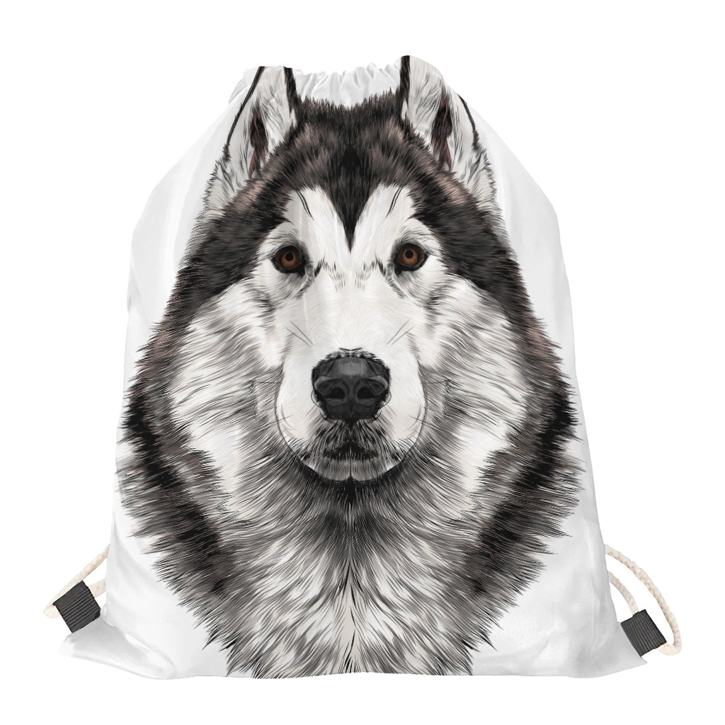 Hand Drawn Alaskan Malamute Print Drawstring Bag